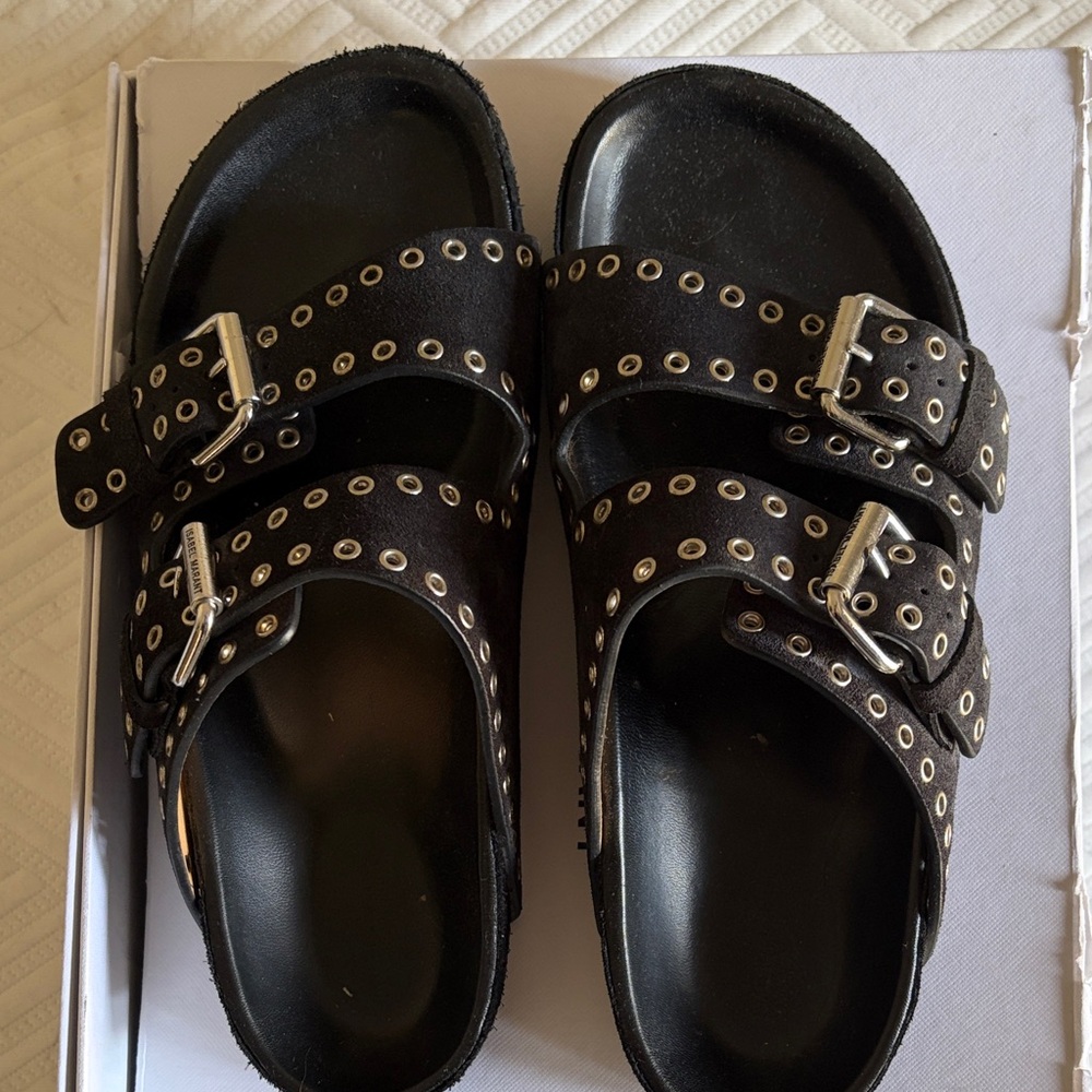 Isabel Marant Velvet leather eyelet sandal in Black